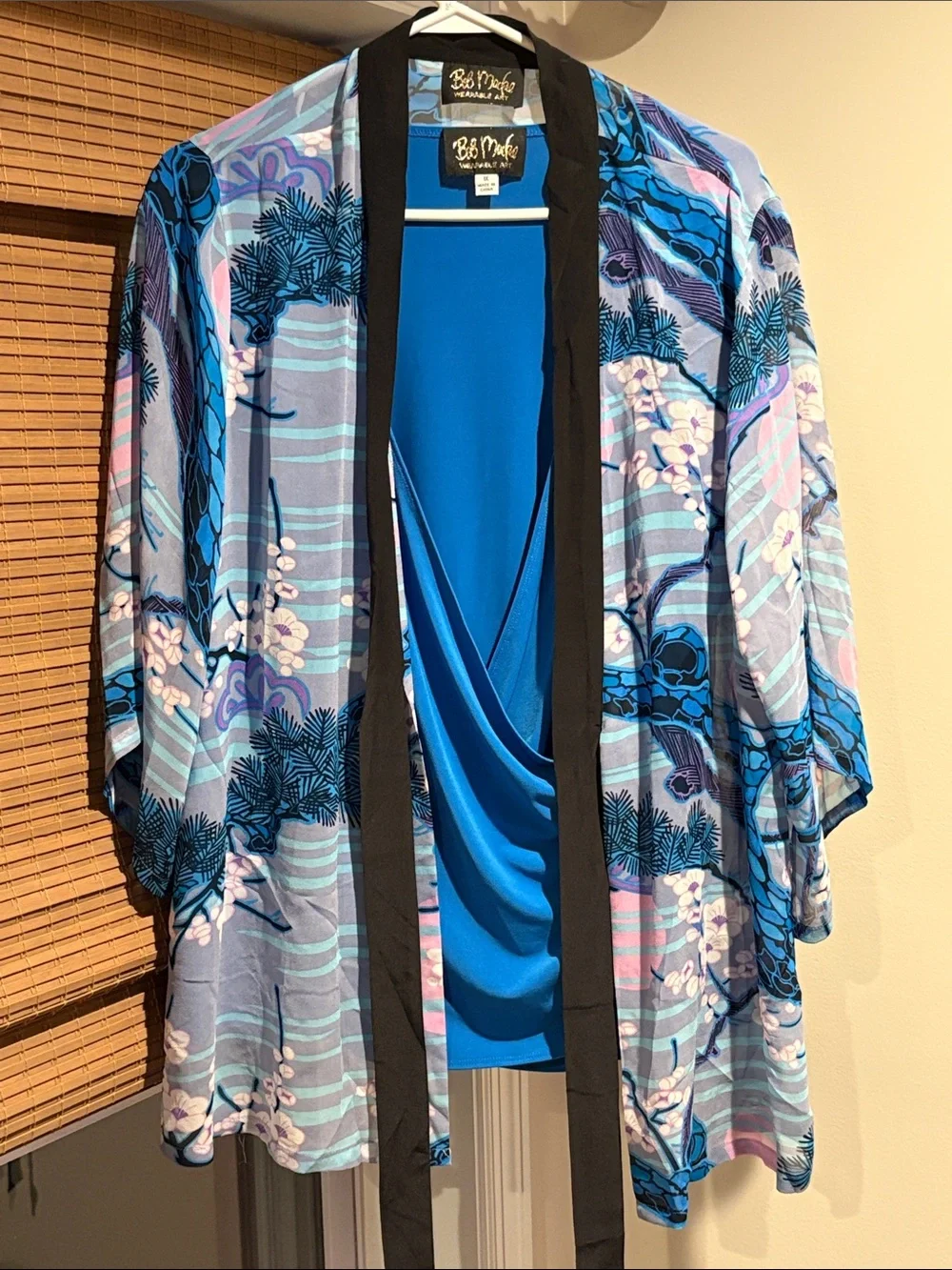 Bob Mackie Wearable Art sheer Kimono and Draped Tank Top Set